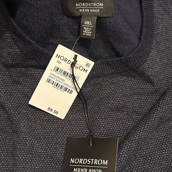 NORDSTROM Men’s Shop Crewneck Wool Sweater Navy Midnight Birdseye NWT $89.50 3XL